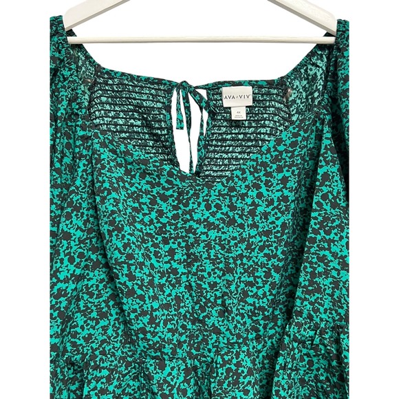 Ava & Viv Top Women's Plus Size 4X Green Black Animal Print‎ Peplum L/S Smocked - Picture 3 of 14